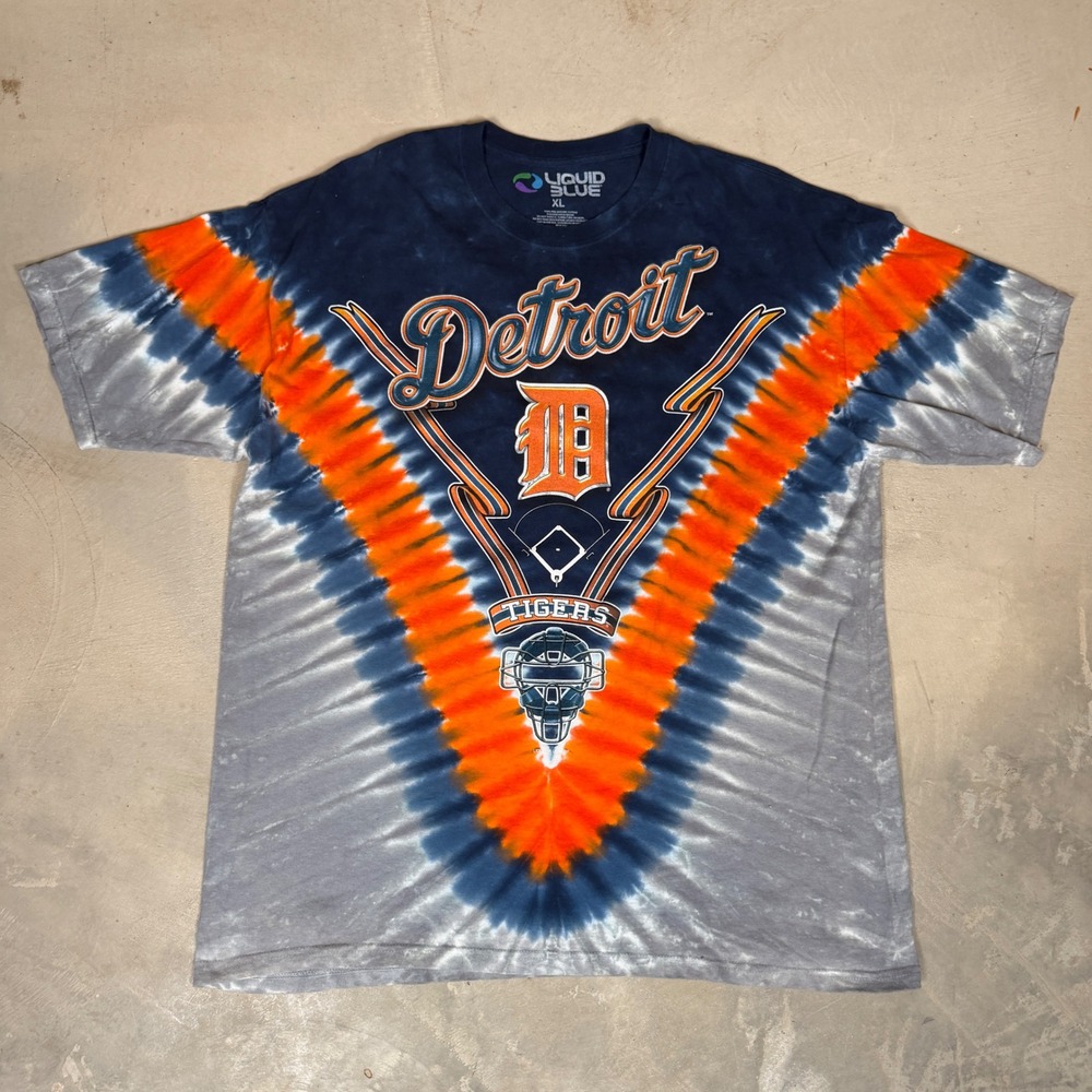 Liquid Blue Detroit Tigers Tie Dye Graphic T-Shirt Mens XL MLB Baseball Navy